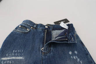 Blue Washed Cotton Tattered Denim Jeans Dolce & Gabbana