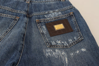 Blue Washed Cotton Tattered Denim Jeans Dolce & Gabbana