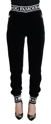Black DG Logo Velvet Trouser Pants Dolce & Gabbana
