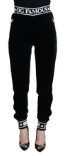 Black DG Logo Velvet Trouser Pants Dolce & Gabbana