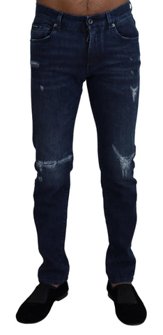 Blue Cotton Skinny Tattered Denim Jeans Dolce & Gabbana