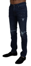 Blue Cotton Skinny Tattered Denim Jeans Dolce & Gabbana