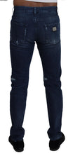 Blue Cotton Skinny Tattered Denim Jeans Dolce & Gabbana