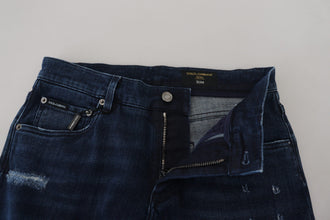 Blue Cotton Skinny Tattered Denim Jeans Dolce & Gabbana