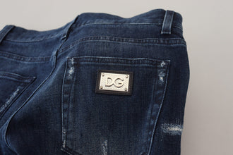 Blue Cotton Skinny Tattered Denim Jeans Dolce & Gabbana