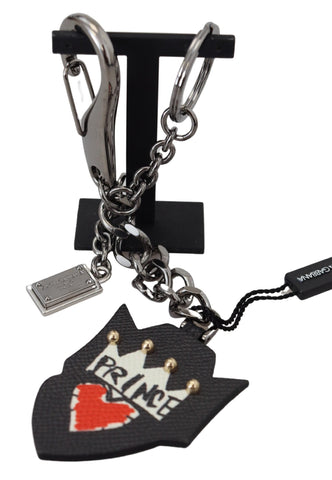 Black Prince Studs Logo Silver Brass Keychain Dolce & Gabbana