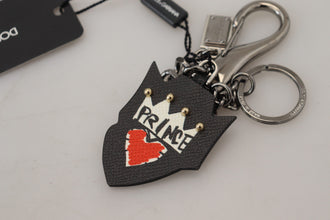 Black Prince Studs Logo Silver Brass Keychain Dolce & Gabbana
