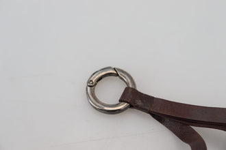 Brown Leather Silver Tone Metal Keyring Keychain Costume National