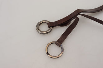 Brown Leather Silver Tone Metal Keyring Keychain Costume National