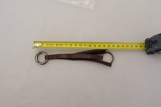 Brown Leather Silver Tone Metal Keyring Keychain Costume National