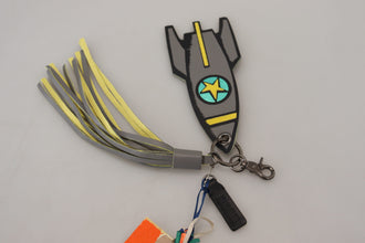 Multicolor Rocket Ship Silver Tone Metal Keychain MSGM