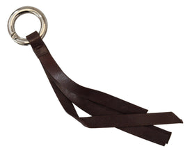 Brown Leather Silver Tone Metal Keyring Keychain Costume National