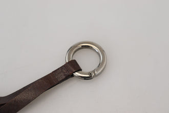 Brown Leather Silver Tone Metal Keyring Keychain Costume National