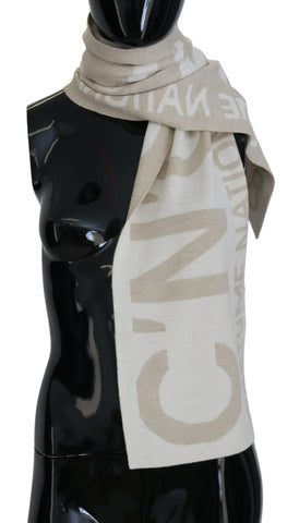 Beige White Logo Wrap Warmer Shawl Scarf Costume National