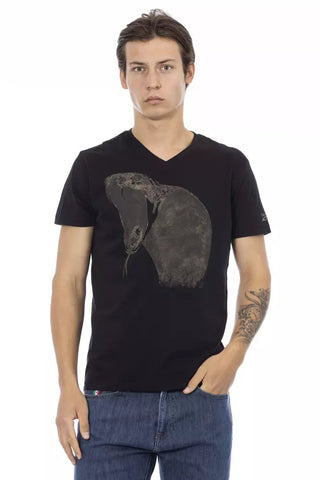 Black Cotton Men T-Shirt Trussardi Action