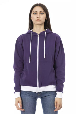 Purple Cotton Women Sweater with Adjustable Hood Baldinini Trend