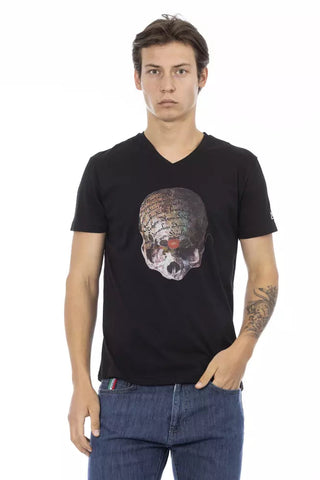 Black Cotton Men's V-Neck T-Shirt Trussardi Action