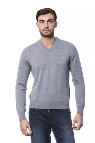 Gray Merino Wool Men Sweater Billionaire Italian Couture