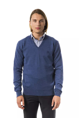 Blue Merino Wool Men Sweater Uominitaliani