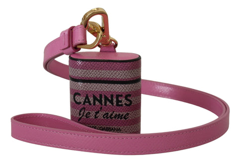 Pink Black Leather Strap Gold Metal Logo Airpods Case Dolce & Gabbana