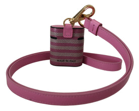 Pink Black Leather Strap Gold Metal Logo Airpods Case Dolce & Gabbana