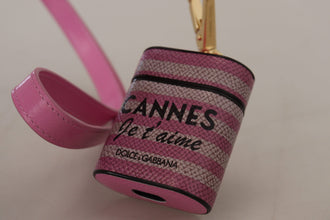 Pink Black Leather Strap Gold Metal Logo Airpods Case Dolce & Gabbana