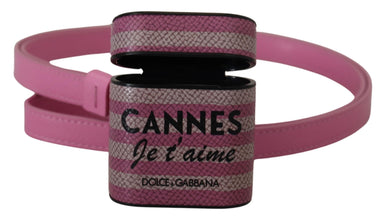 Pink Black Leather Strap Gold Metal Logo Airpods Case Dolce & Gabbana