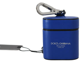Blue Leather Silver Metal Logo Airpods Case Dolce & Gabbana