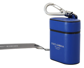 Blue Leather Silver Metal Logo Airpods Case Dolce & Gabbana