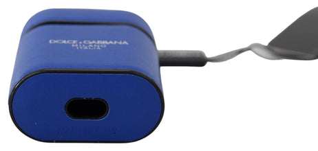 Blue Leather Silver Metal Logo Airpods Case Dolce & Gabbana