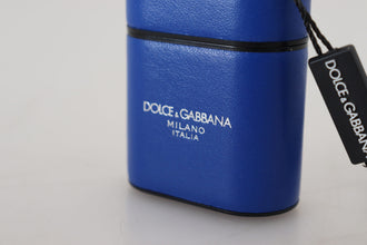 Blue Leather Silver Metal Logo Airpods Case Dolce & Gabbana