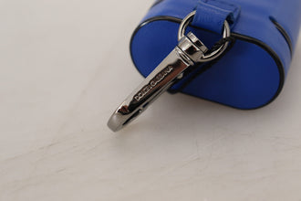 Blue Leather Silver Metal Logo Airpods Case Dolce & Gabbana