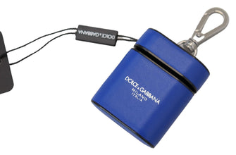 Blue Leather Silver Metal Logo Airpods Case Dolce & Gabbana