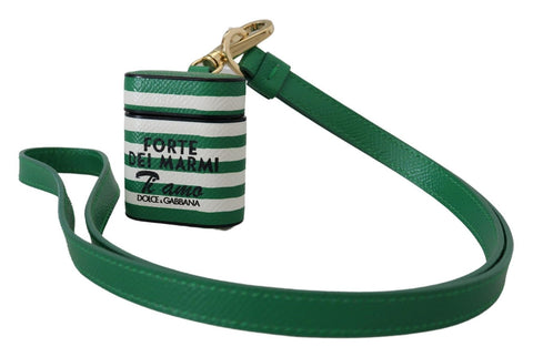 Green Leather Strap Gold Metal Logo Airpods Case Dolce & Gabbana