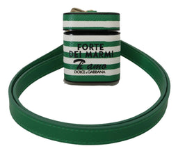 Green Leather Strap Gold Metal Logo Airpods Case Dolce & Gabbana