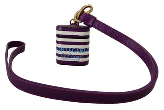 Purple Leather Strap Gold Metal Logo Airpods Case Dolce & Gabbana