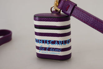 Purple Leather Strap Gold Metal Logo Airpods Case Dolce & Gabbana