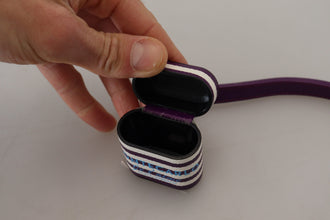 Purple Leather Strap Gold Metal Logo Airpods Case Dolce & Gabbana
