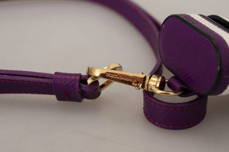 Purple Leather Strap Gold Metal Logo Airpods Case Dolce & Gabbana