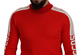 Red Wool Logo Printed Crew Neck Men Pullover Sweater GCDS