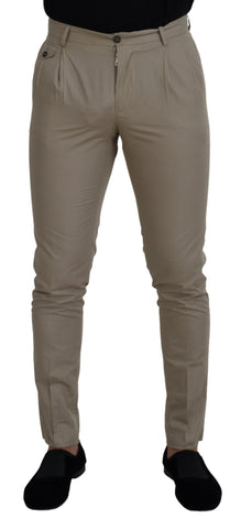 Beige Cotton Slim Fit Men Pants Dolce & Gabbana