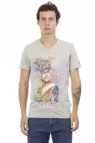 Gray Cotton Men's V-Neck T-Shirt Trussardi Action