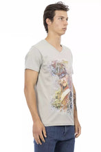 Gray Cotton Men's V-Neck T-Shirt Trussardi Action