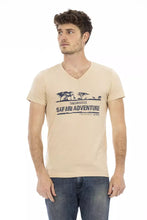 Beige Cotton Men V-Neck T-Shirt Trussardi Action