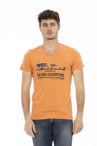 Orange Cotton Men V-Neck T-Shirt Trussardi Action