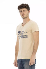 Beige Cotton Men V-Neck T-Shirt Trussardi Action