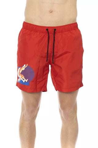 Red Polyester Men Swim Short Bikkembergs