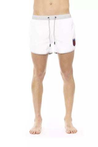 White Polyester Men Swim Short Bikkembergs