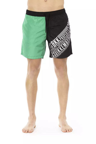 Green Polyester Men Swim Shorts Bikkembergs