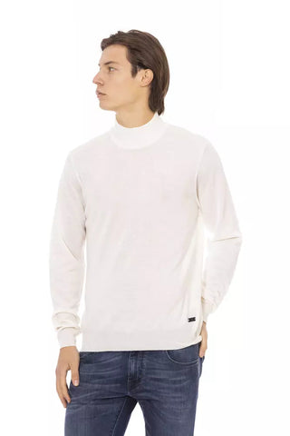 White Fabric Men Turtleneck Sweater Baldinini Trend
